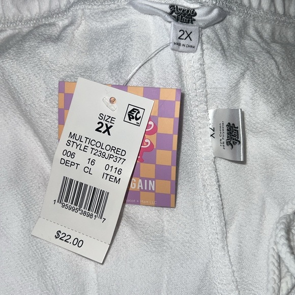 NWT Ascot and Hart White and Black Checkered Crop Sweatpants With Drawstring AA2 - Picture 3 of 5